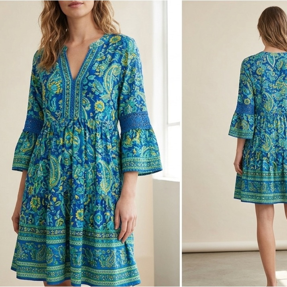 Lola Australia 100% Cotton Boho Tiered Dress, Size Large